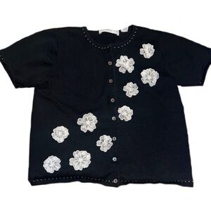 vintage Marisa Christina black button up cardigan with white flowers